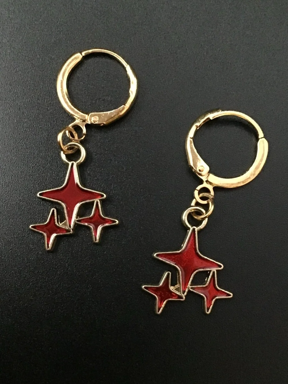 18k Gold Plated Red Retro Star Earrings